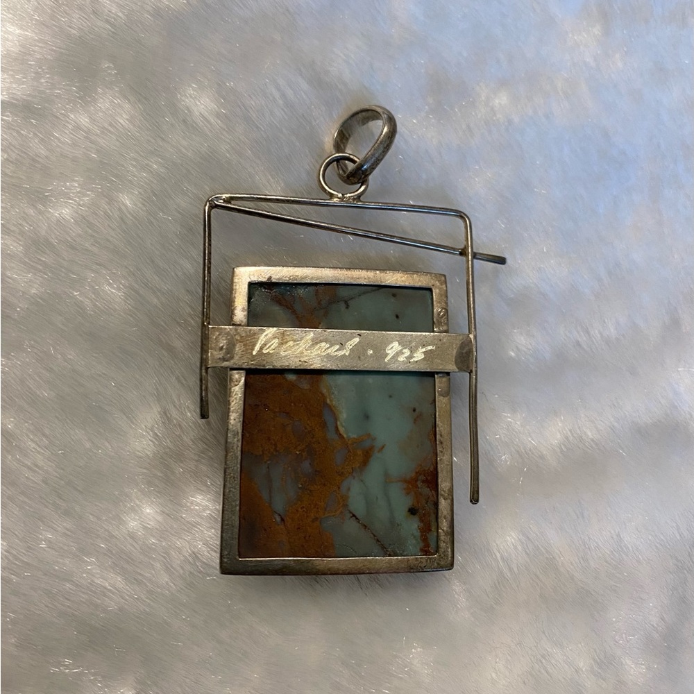 Signed Large Turquoise Sterling Silver Abstract P… - image 2